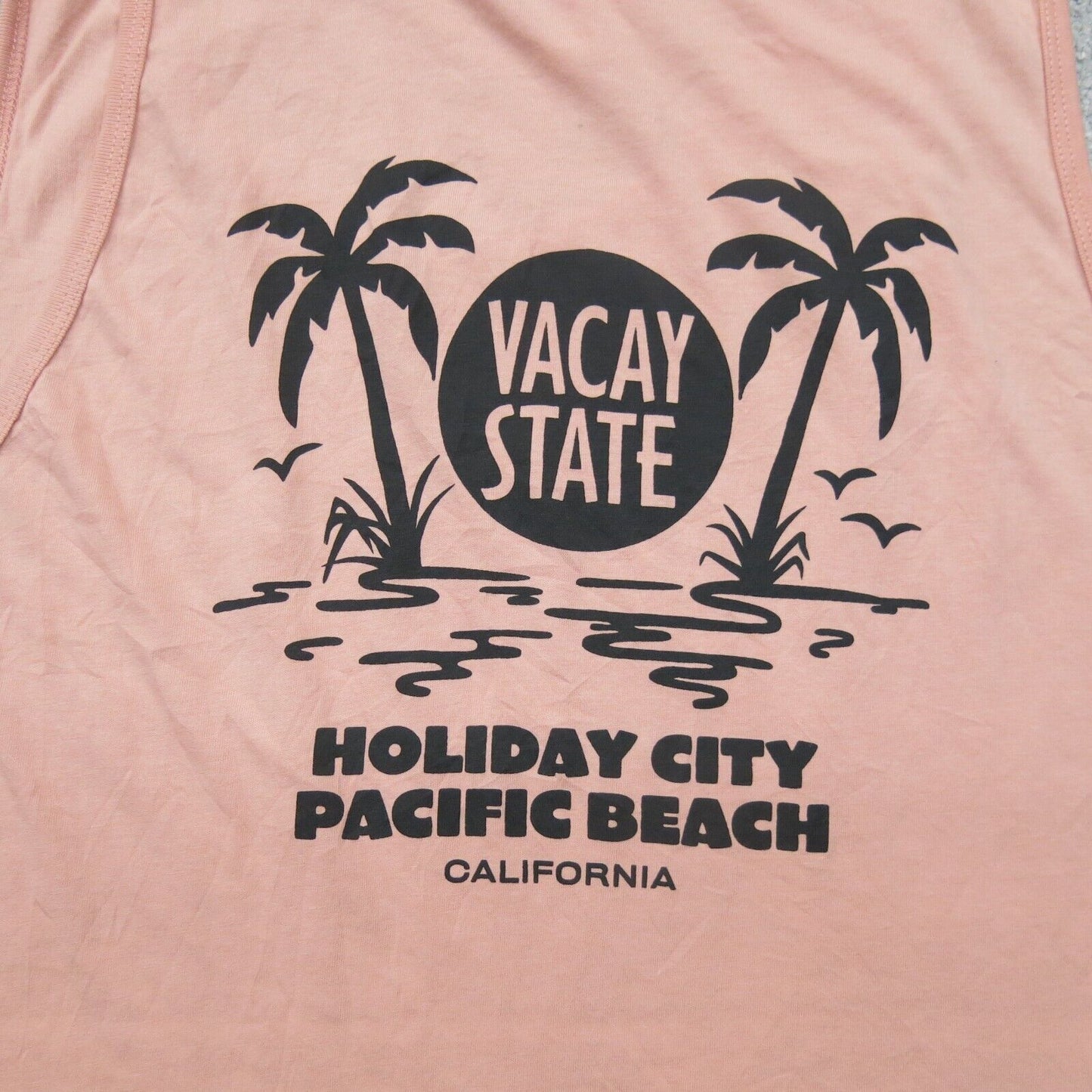 H&M Mens Tank Top Vacay State Holiday City Pacific Beach Logo Peach Pink Large