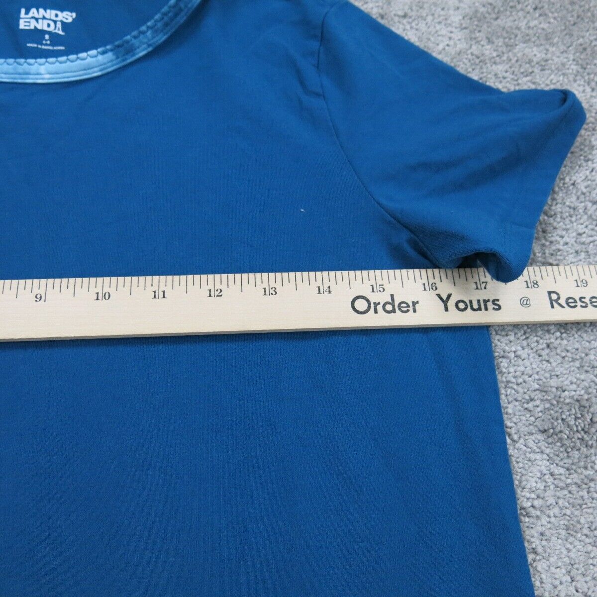 Lands End Womens Activewear T Shirt Crew Neck Short Sleeve Logo Blue Size Small