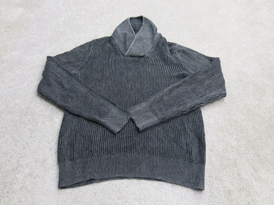 Express Women Pullover Knitted Sweater Shawl Neck Long Sleeves Black Size Medium