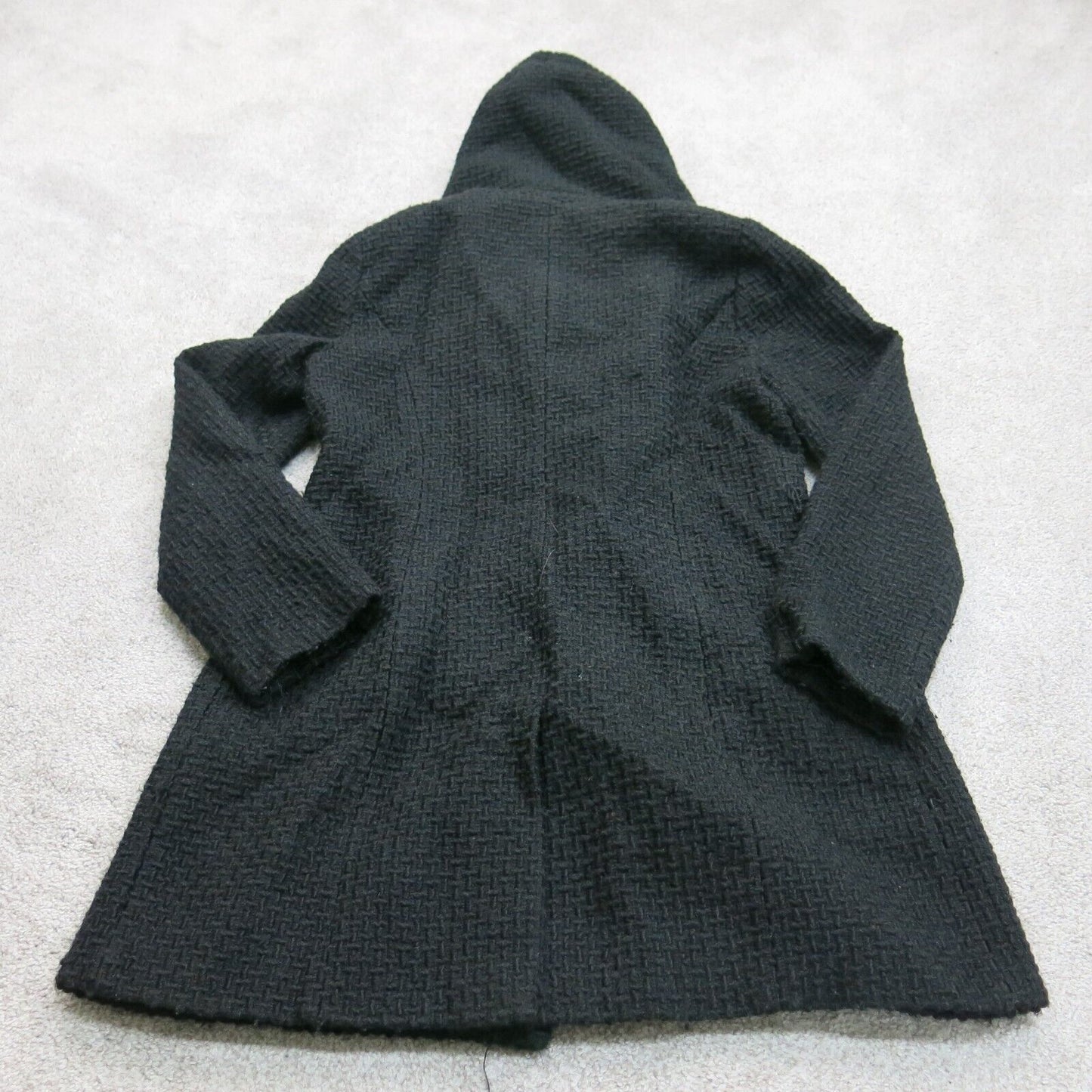 Calvin Klein Womens Double Breasted Hooded Pea Coat Long Sleeves Black Size 8