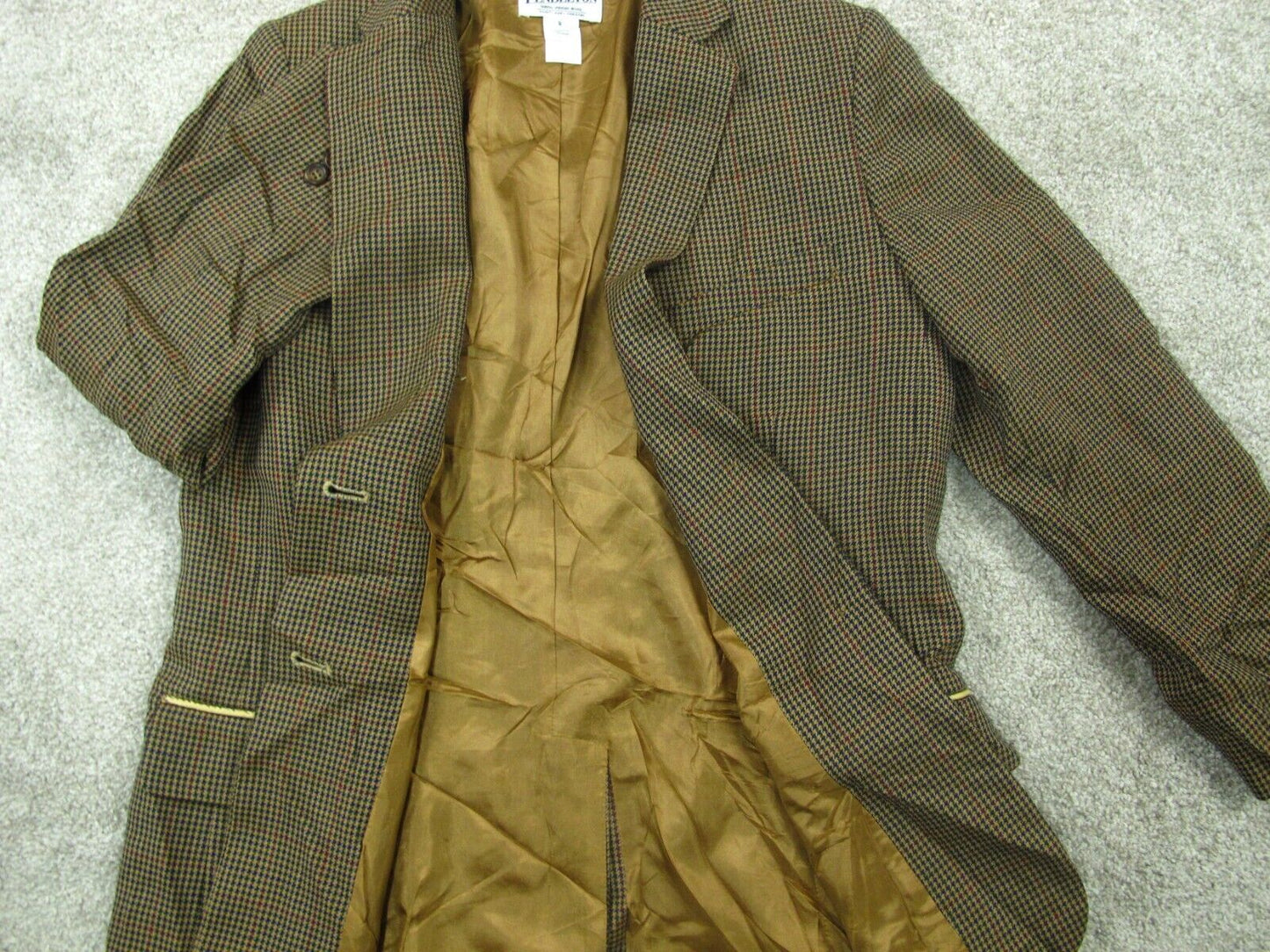 Pendleton Womens Blazer Coat Houndstooth Virgin Wool Long Sleeves Brown Size 8