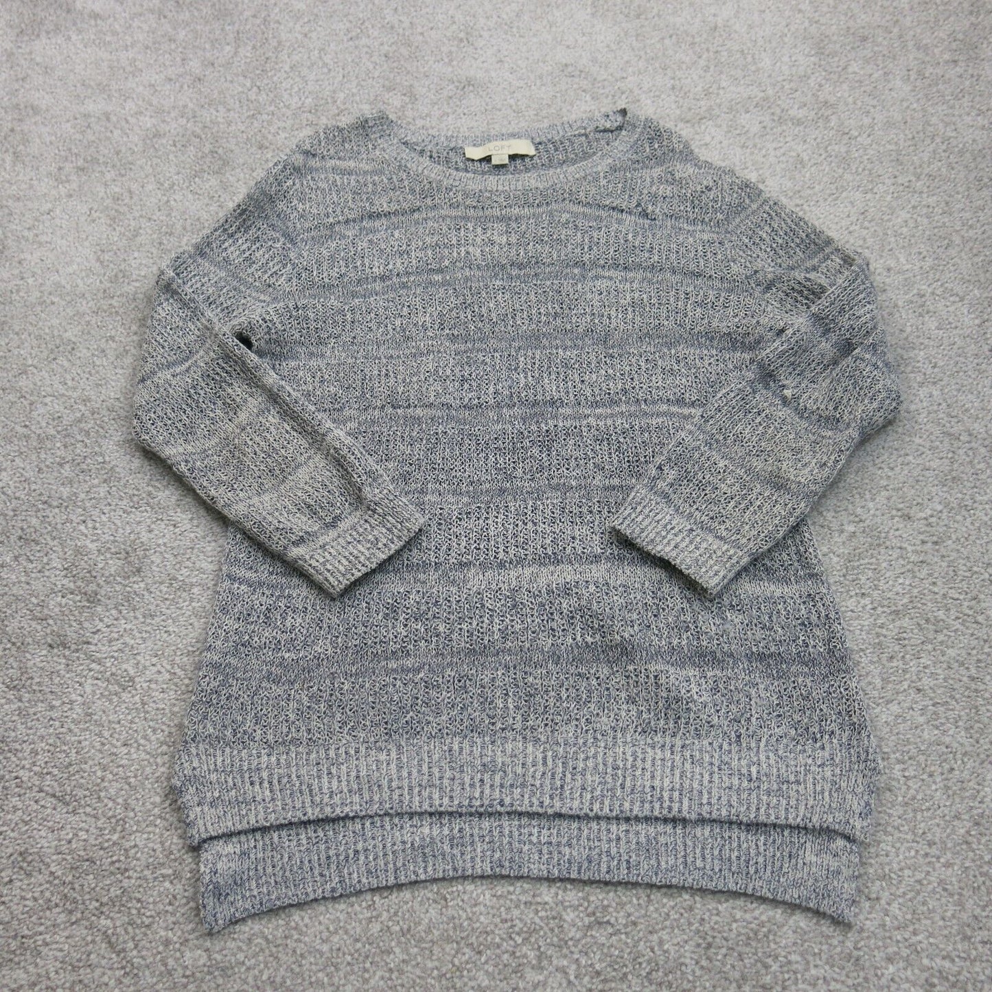 Loft Women Knitted Sweater Long Sleeve Round Neck Hi Low Heather Gray Size Small