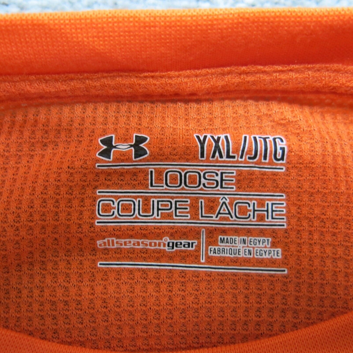 Under Armour Tee Youth Orange YXL Long Sleeve Crew Neck Logo Loose allseasongear