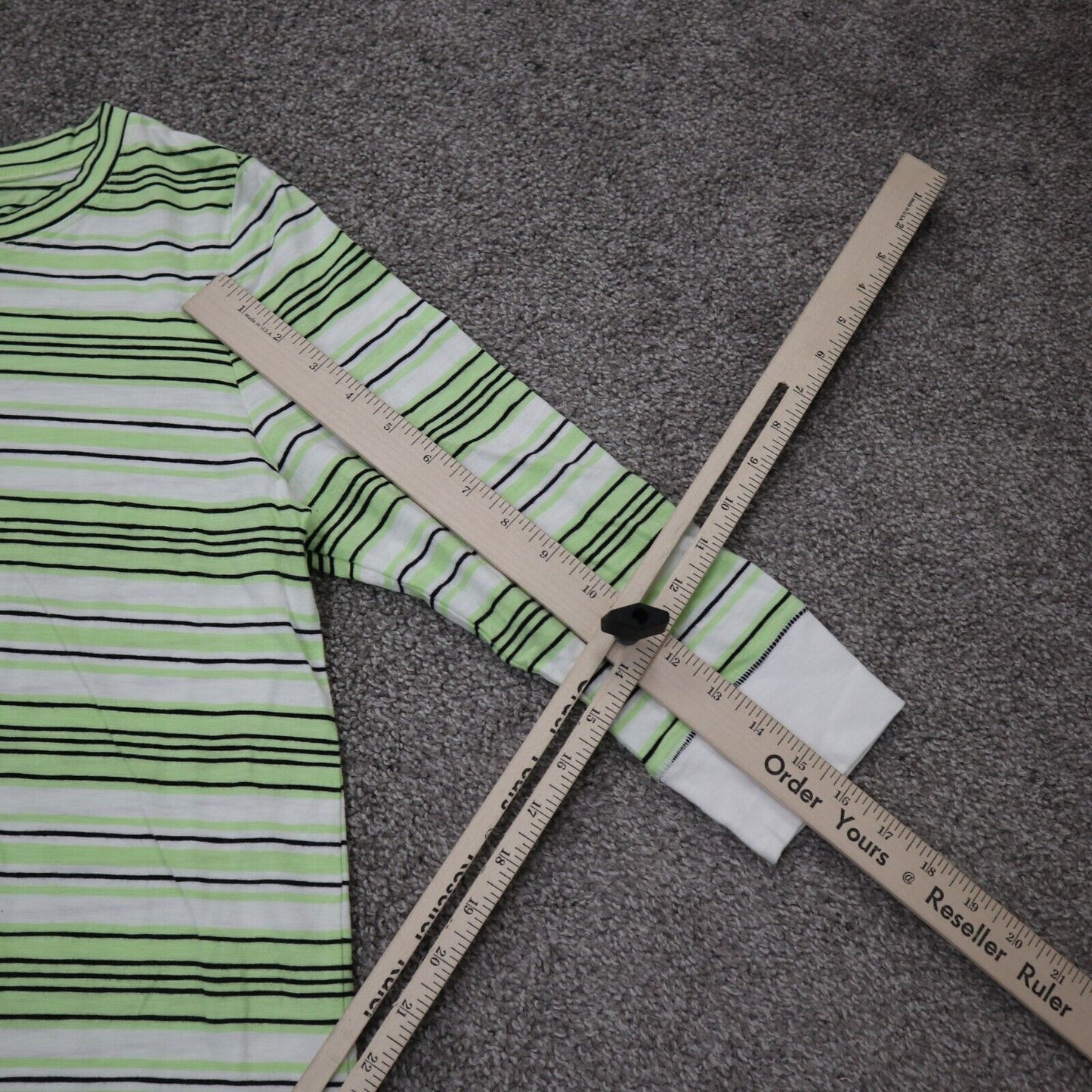 Talbots Women Blouse Top V Neck Long Sleeve Striped Green White Size Medium