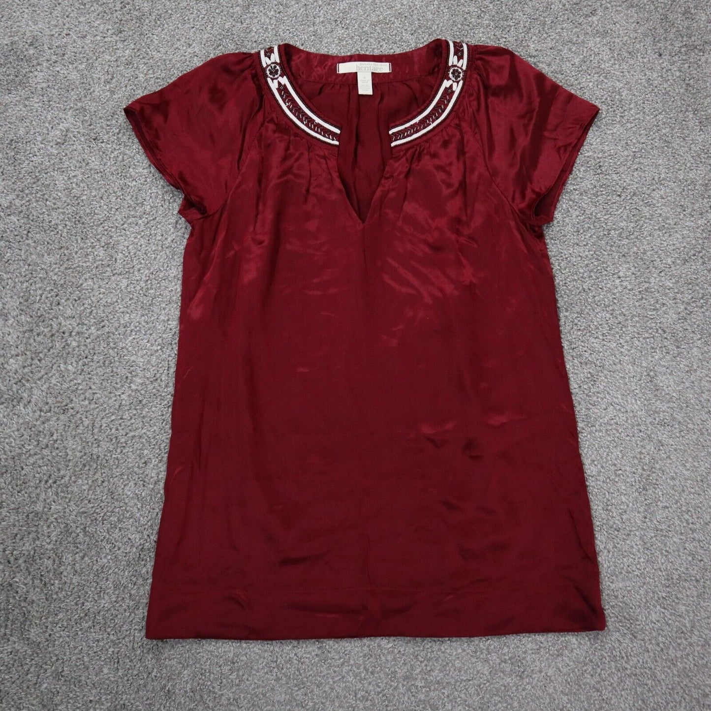 Banana Republic Heritage Women Blouse Top Cap Sleeves Split V Neck Red SZ Small