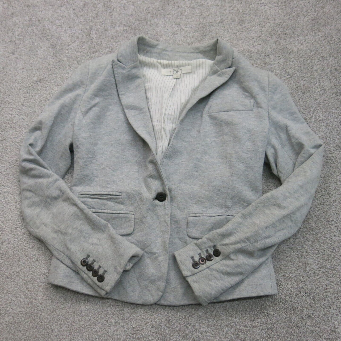 Ann Taylor Loft Womens Blazer Coat Long Sleeve One Button Pockets Gray Size 2