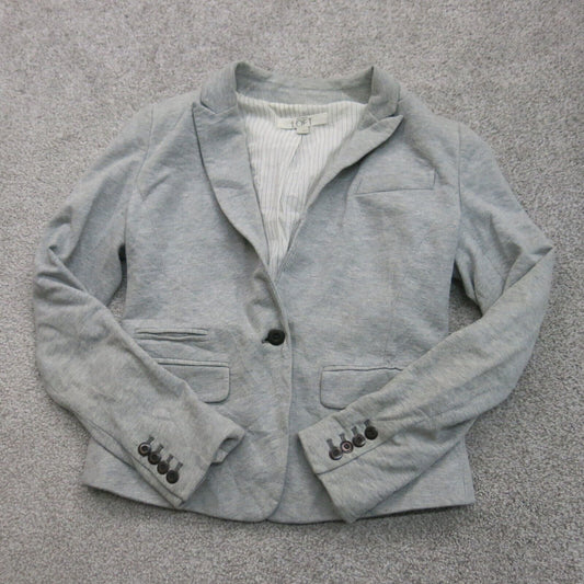 Ann Taylor Loft Womens Blazer Coat Long Sleeve One Button Pockets Gray Size 2