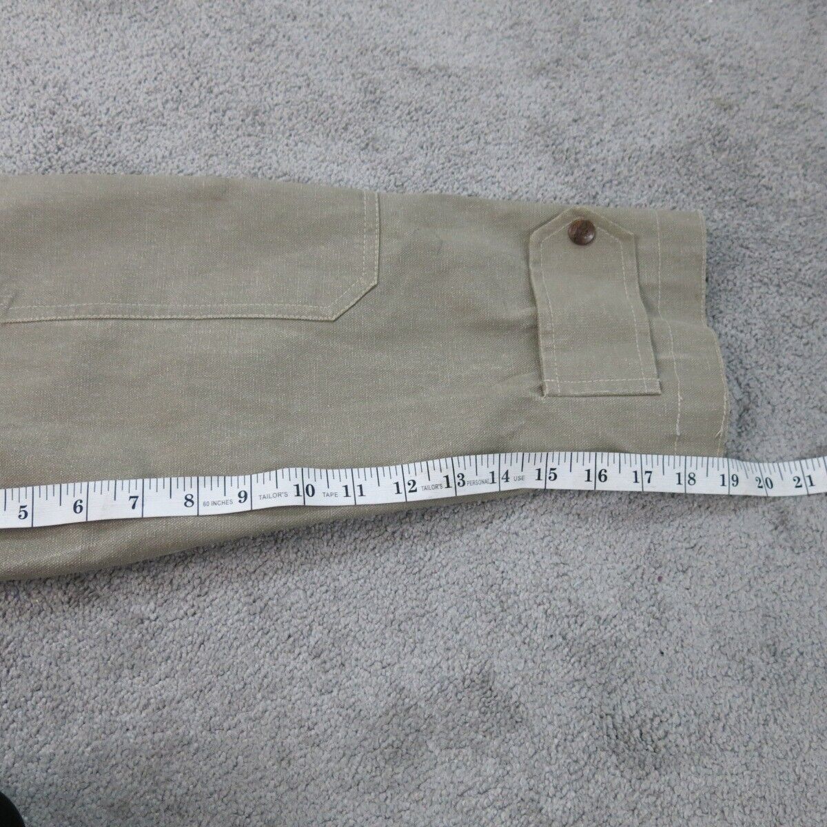 Vintage Mens Long Overcoat Single Breasted Long Sleeves Cotton Beige Size SM