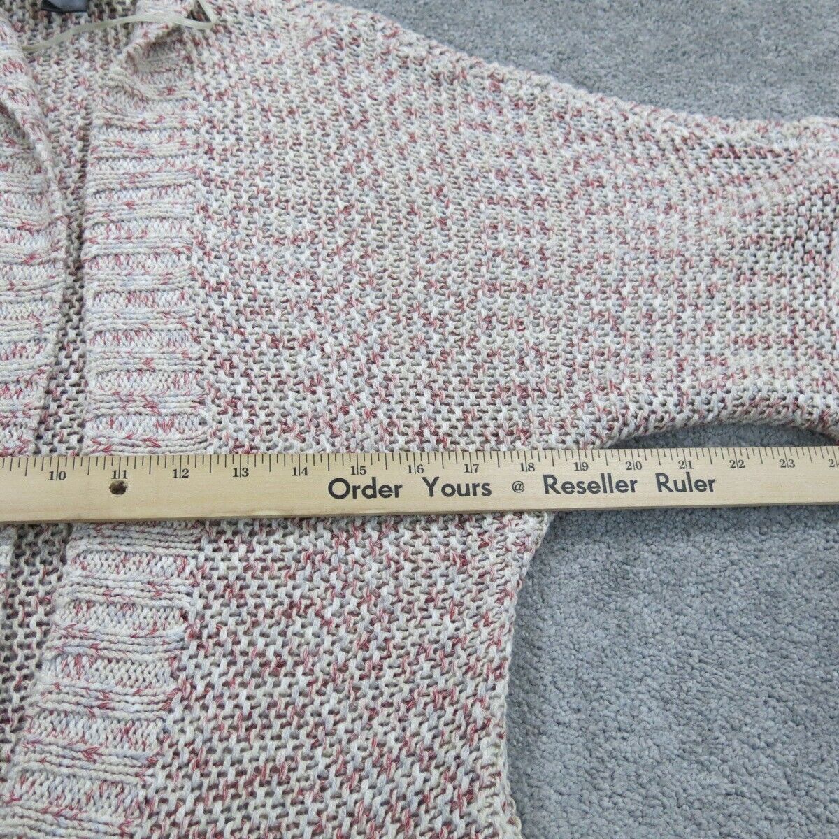 Ann Taylor Women Cardigan Sweater Knitted Open Front Long Sleeves White Red SZ S