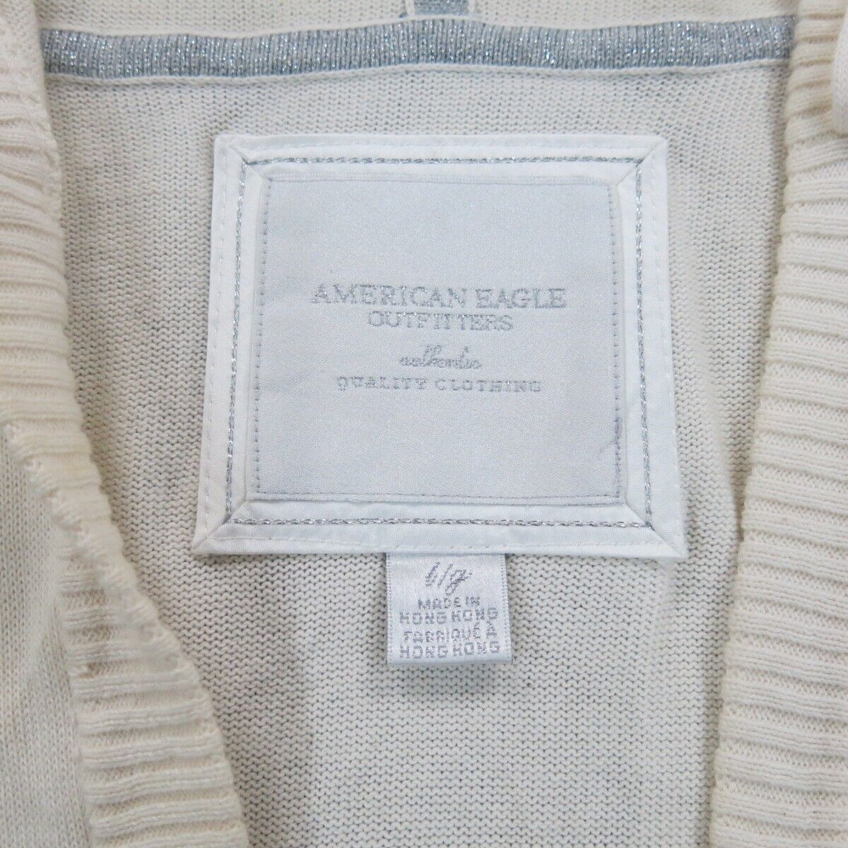 American Eagle Womens Hoodie Sweater Knitted Long Sleeves V Neck Ivory Size L/G