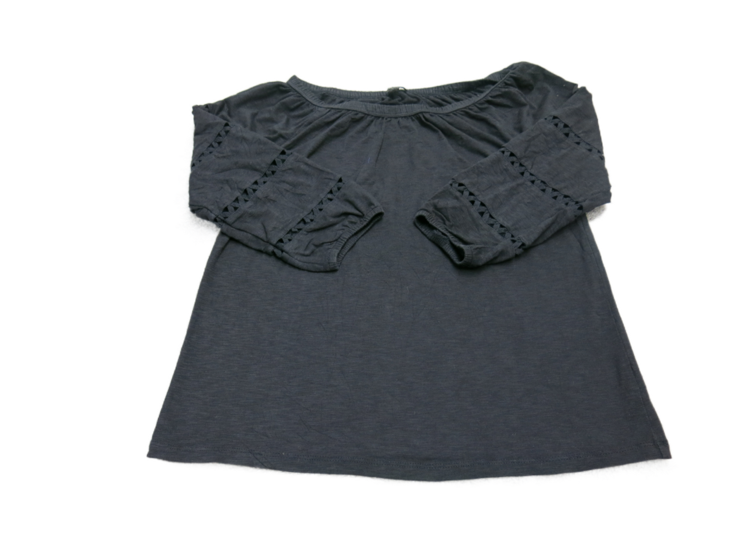 Talbots Womens Blouse Top 3/4 Sleeves Pleated Boat Neck Pullover Black Size P