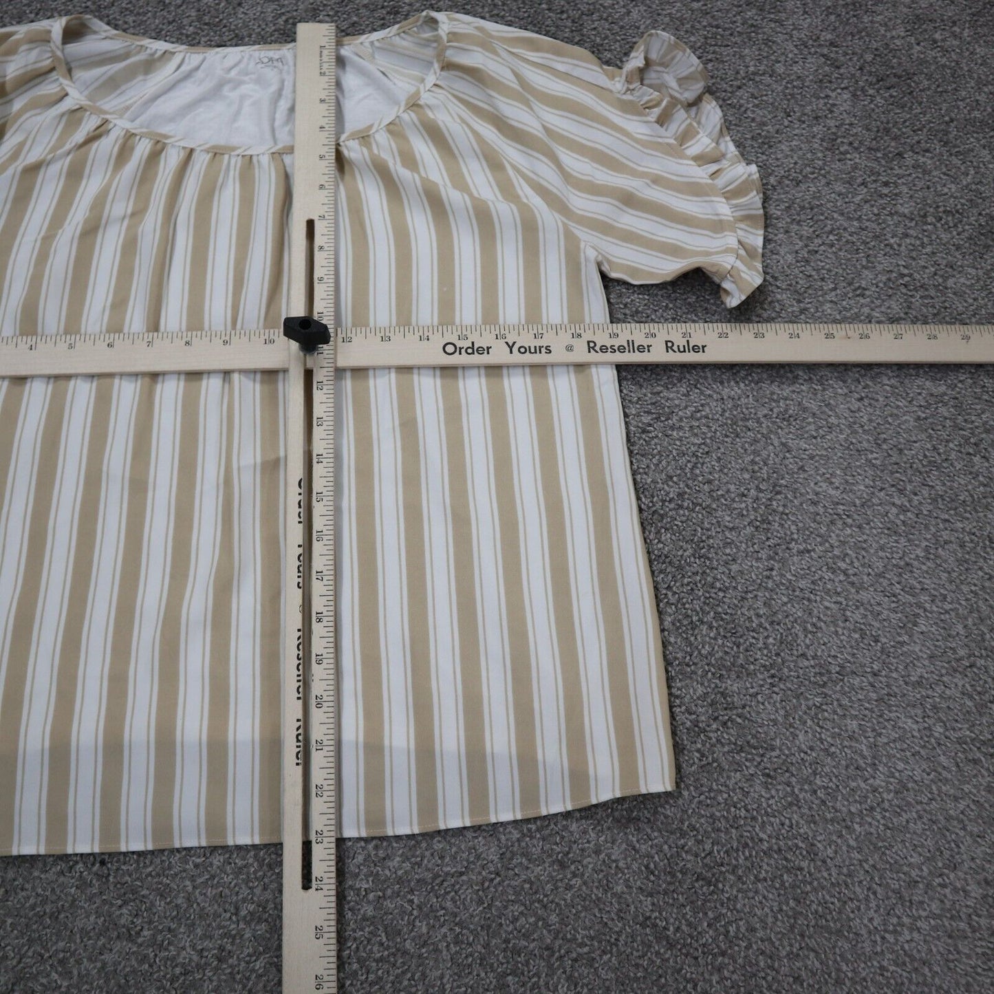 Loft Womens Striped Blouse Top Short Sleeves Round Neck Yellow White Gray Size S