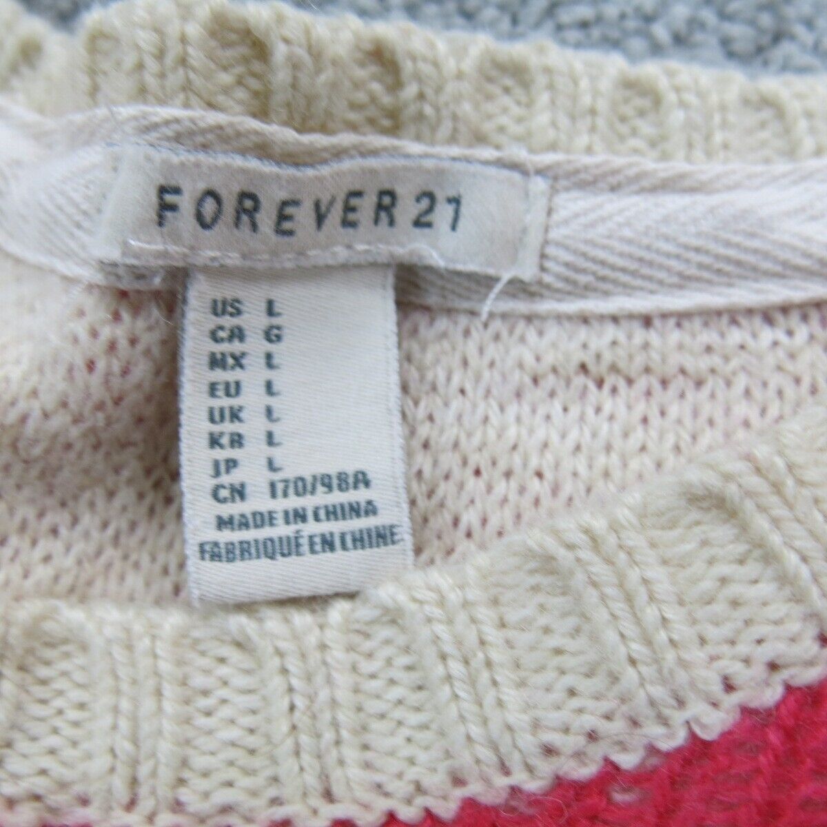 Forever 21 Womens Pullover Sweater Geometric Crew Neck Cotton Red White Large