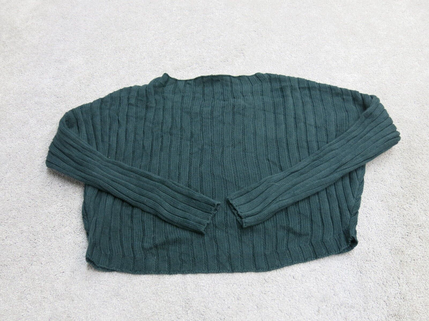 Express Womens Pullover Cropped Sweater 3/4 Sleeves Round Neck Teal Green Size S