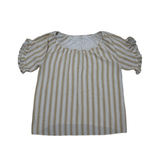 Loft Womens Striped Blouse Top Short Sleeves Round Neck Yellow White Gray Size S
