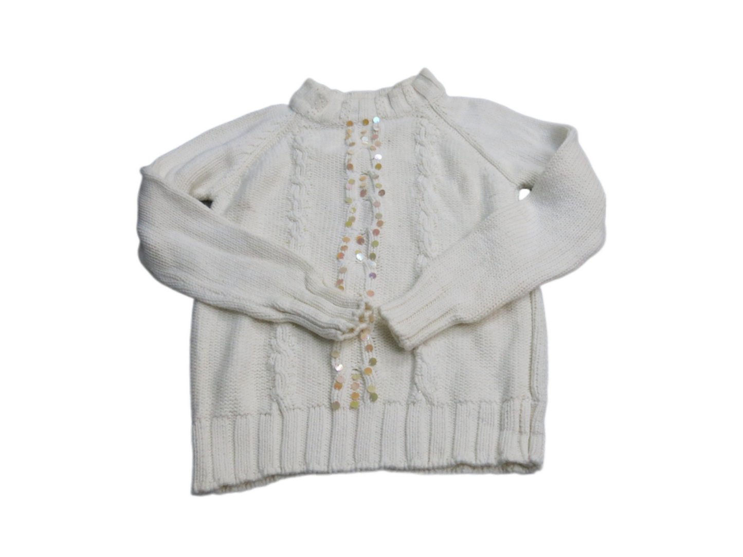 Old Navy Women Pullover Sweater Knitted Mock Neck Long Sleeves Sequin Ivory SZ M