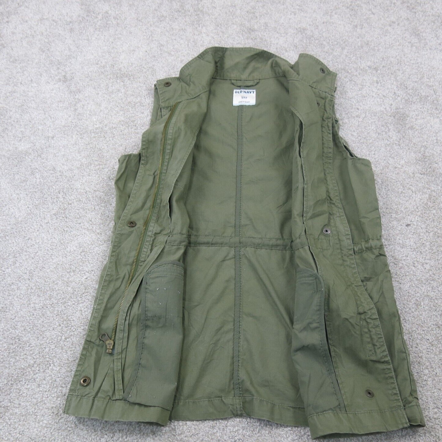 Old Navy Womens Utility Vest Jacket Mock Neck Sleeveless Pockets Green Size S/P