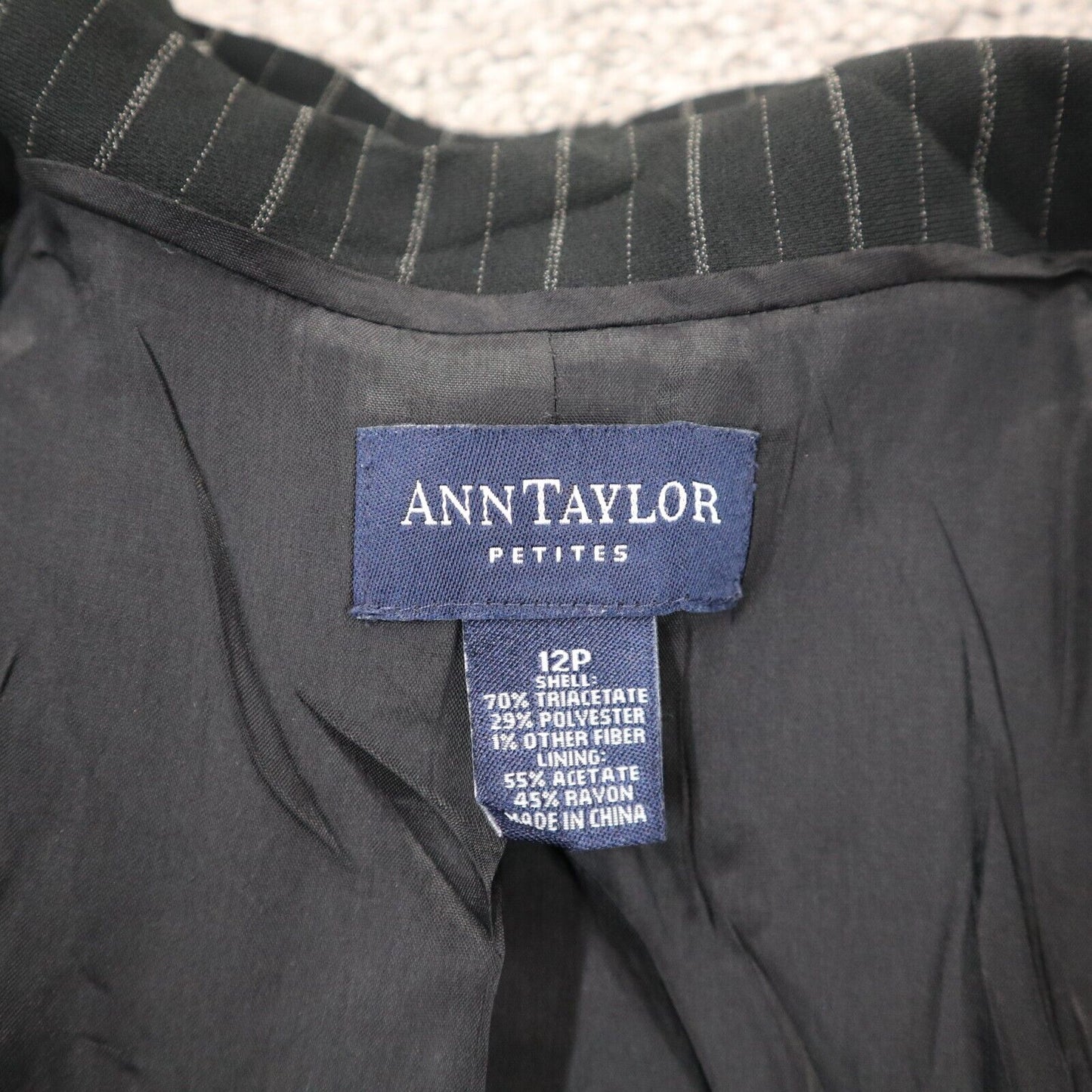 Ann Taylor Womens Striped Blazer Coat Long Sleeve Single Breasted Black Size 12P