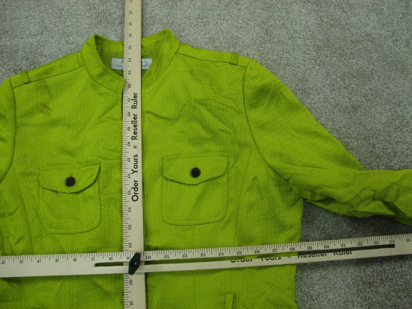 Tahari Womens Cargo Jacket Long Sleeves Front Button Pockets Light Green Size 12