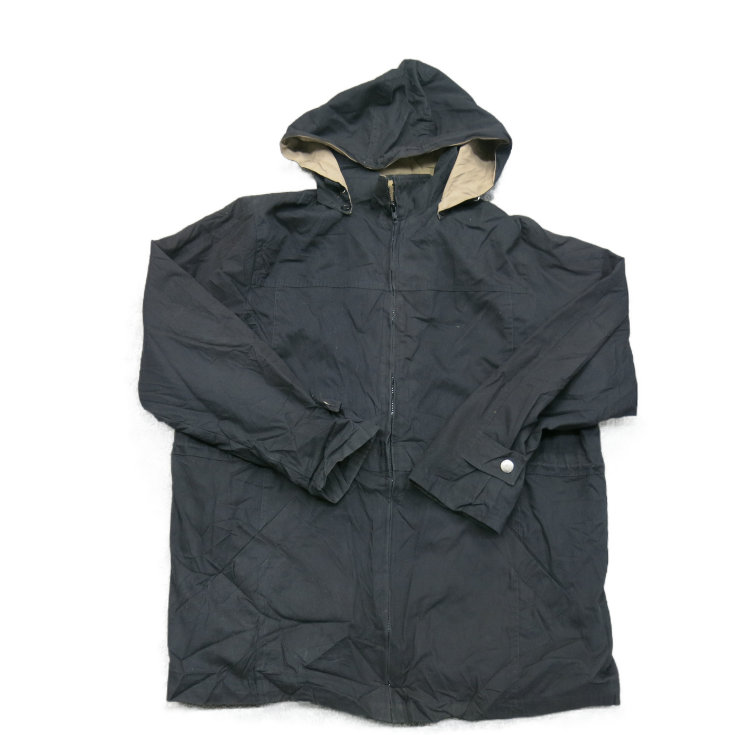London Fog Mens Hooded Coat Full Zip Up Long Sleeves Pockets Black Size XL Reg