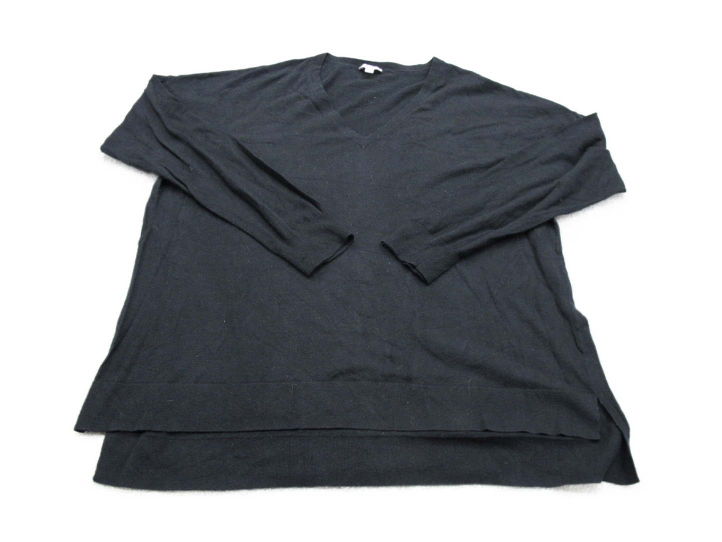 Gap Womens Blouse Top Long Sleeves V Neck High Low Side Slit Black Size Large