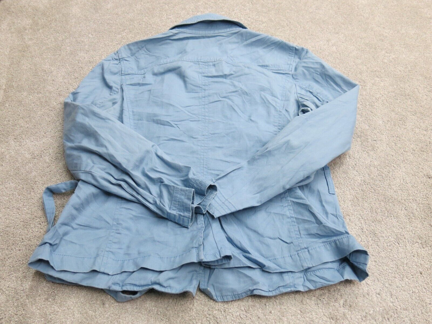 Talbots Womens Trench Coat Jacket Button Up Long Sleeve Pockets Blue Size 12