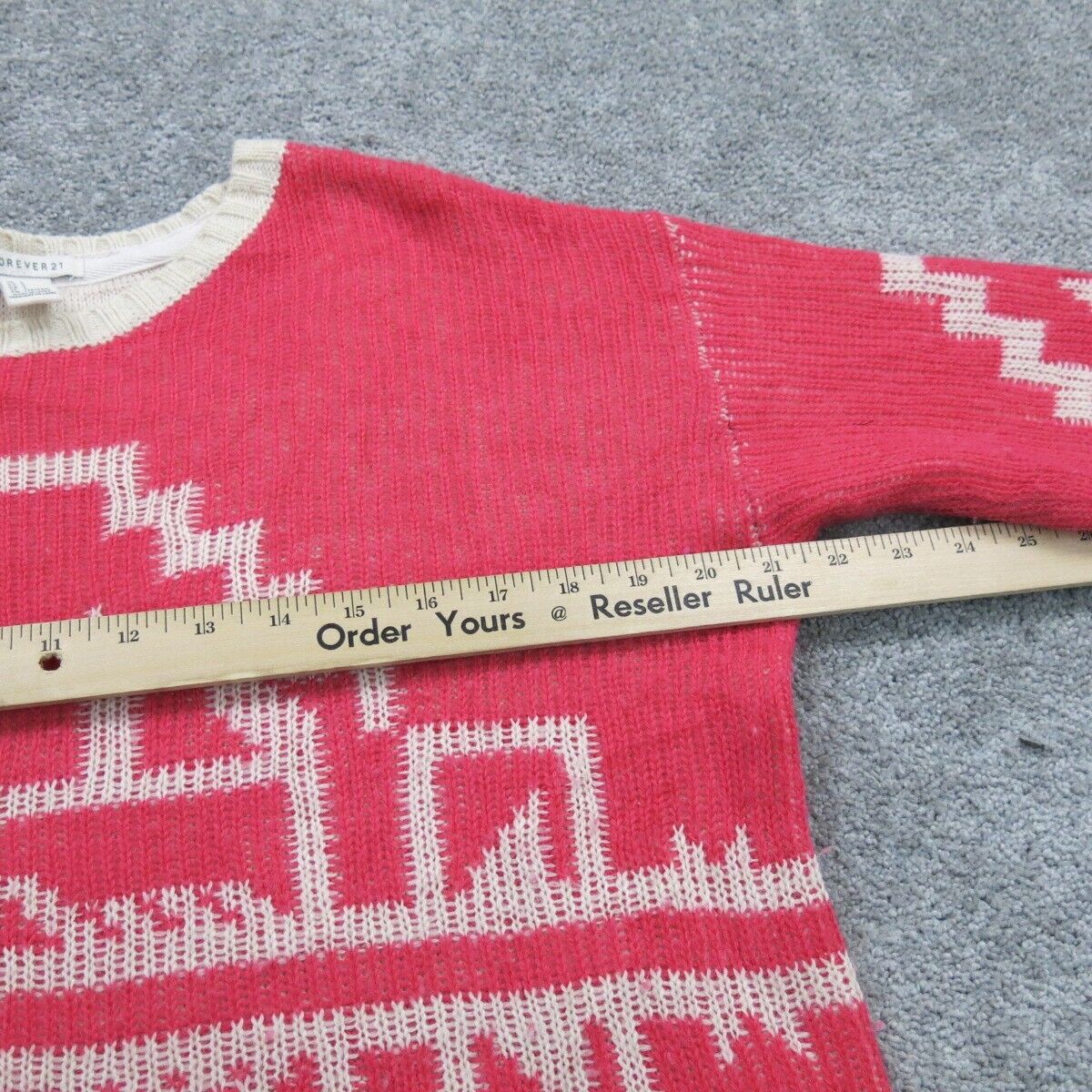 Forever 21 Womens Pullover Sweater Geometric Crew Neck Cotton Red White Large