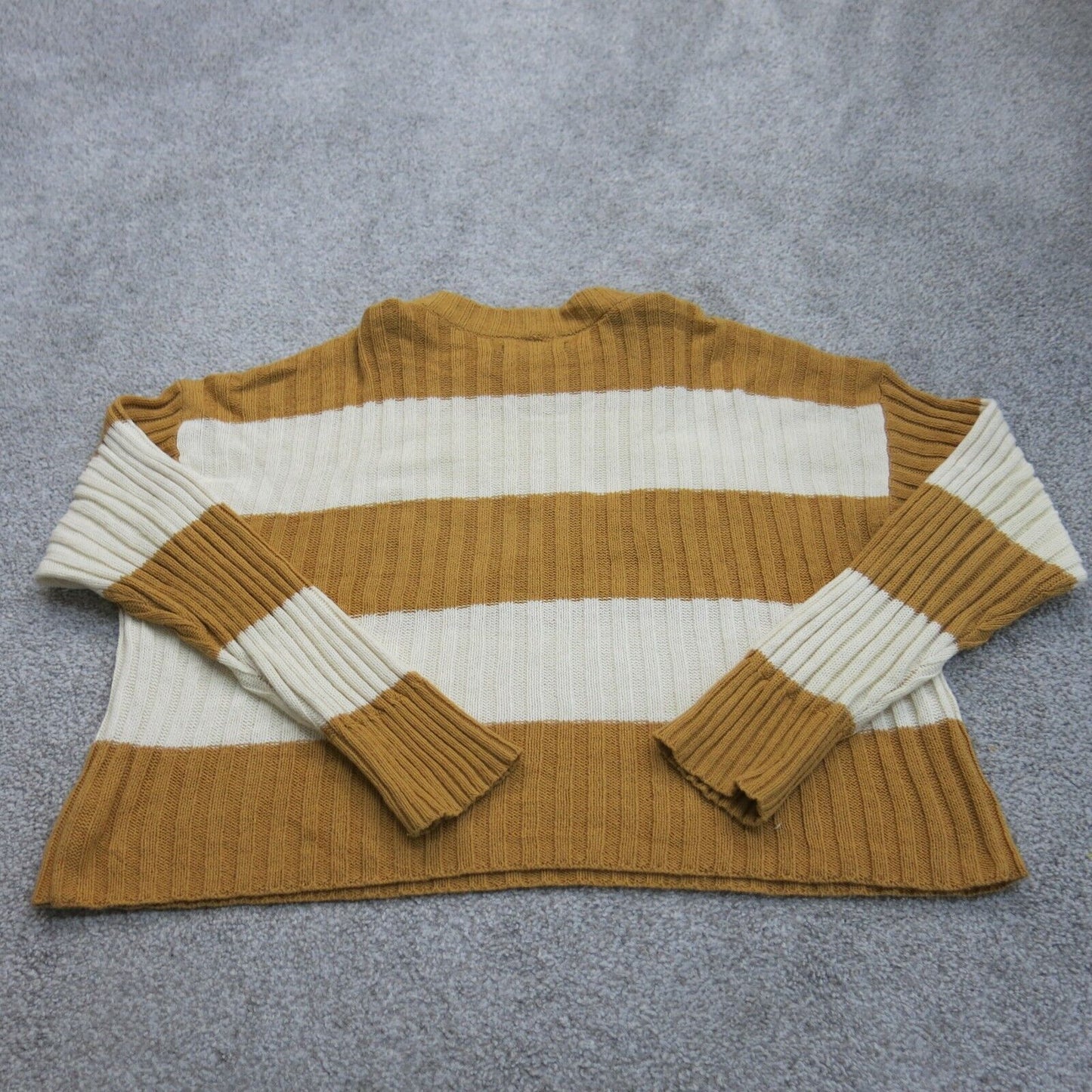 American Eagle Womens Pullover Sweater Crew Neck Striped White Brown Size Medium