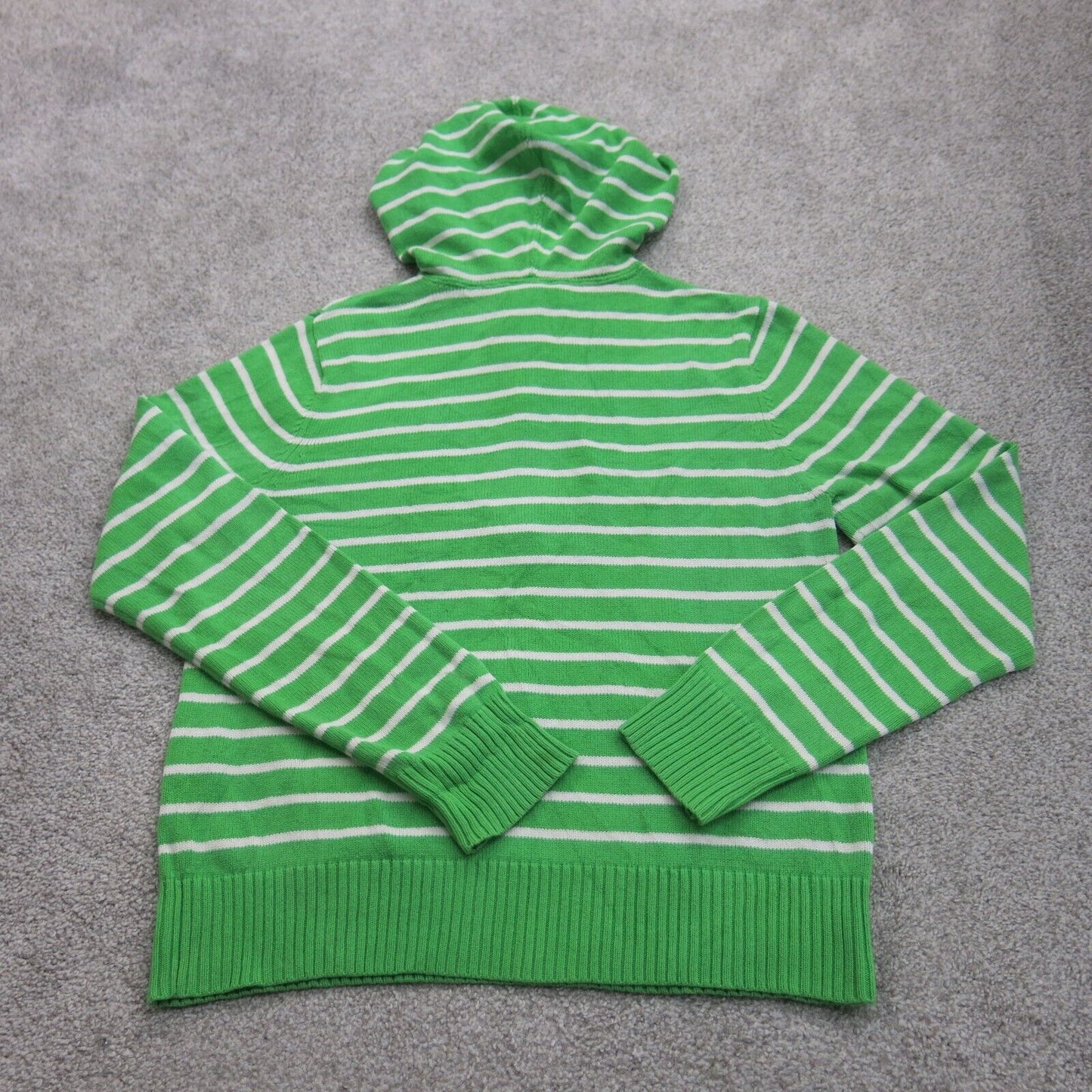 Ralph Lauren Women Hoodie Sweater Knitted 1/4 Zip Long Sleeve Green White SZ L/G