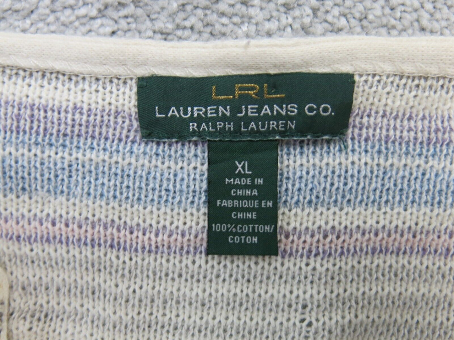 Lauren Ralph Lauren Pullover Striped Blouse Top 100% Cotton Split Neck White XL