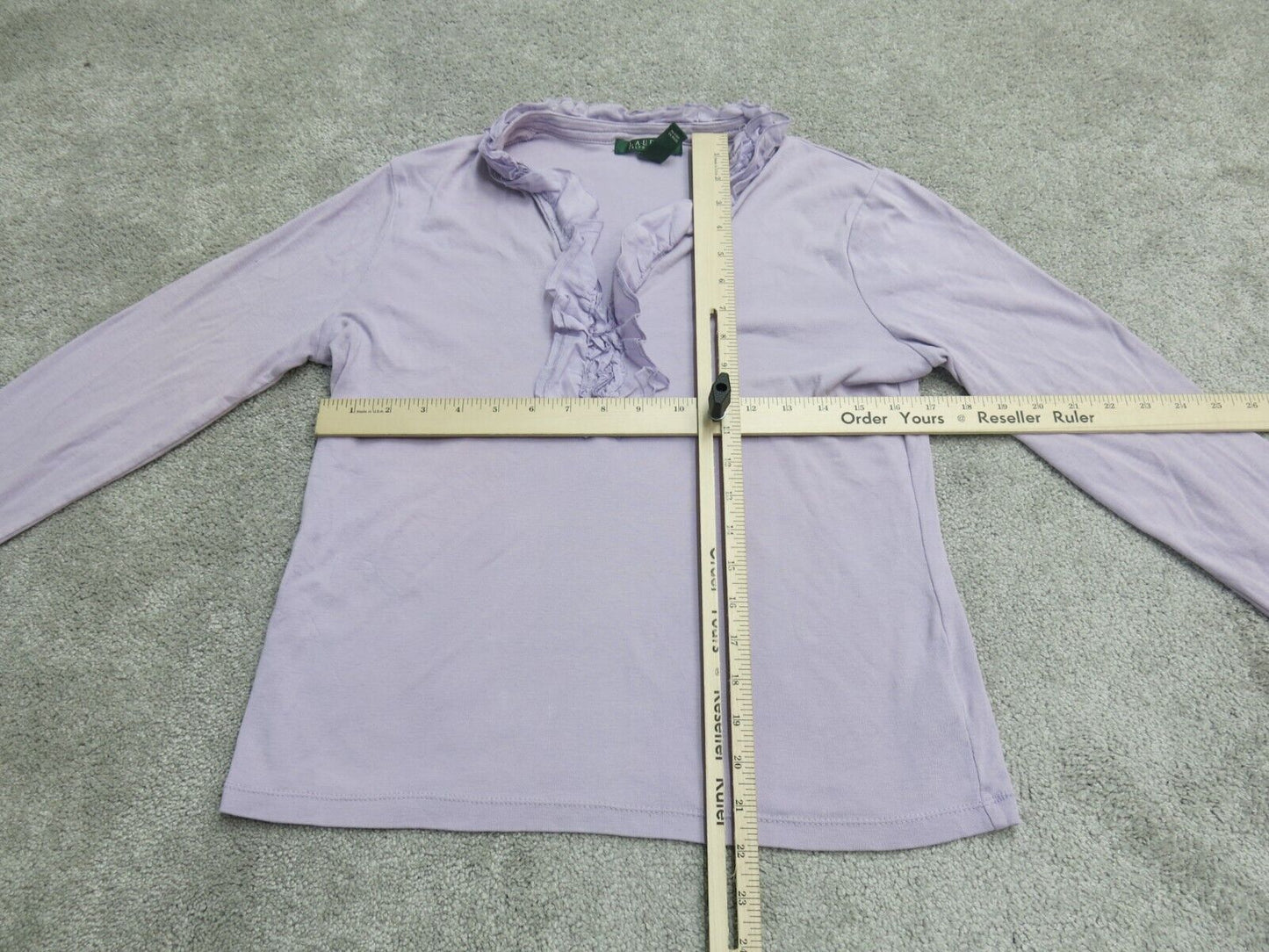 Ralph Lauren Womens Blouse Top Ruffle Neck 100% Cotton Light Purple Size Medium