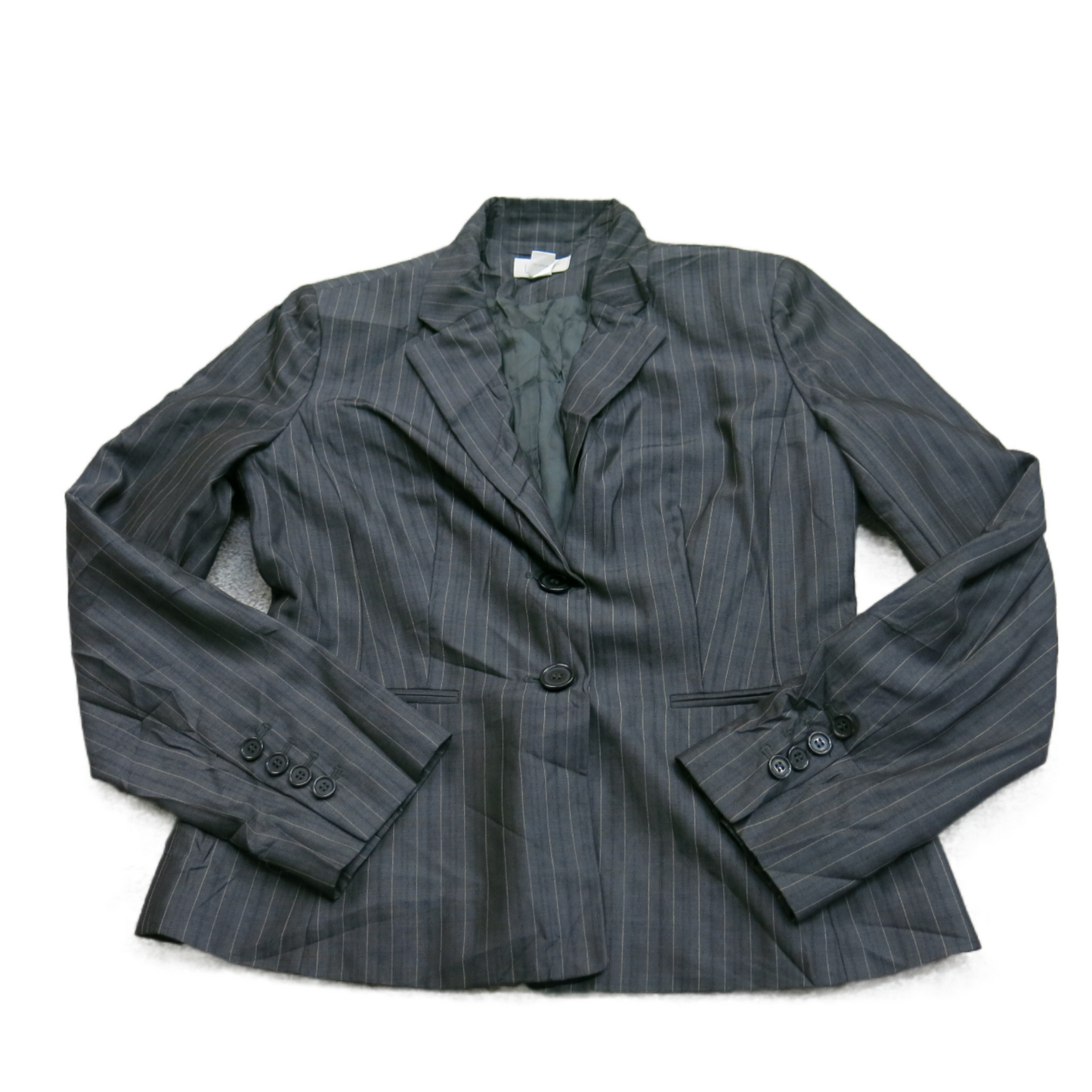 Ann Taylor Loft Striped Women Blazer Coat Long Sleeves Single Breasted Black 4