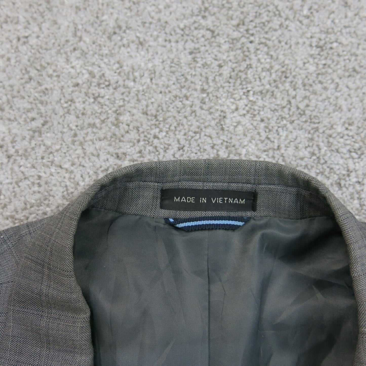 Vintage Men Plaid Blazer Coat Single Breasted 100% Wool Long Sleeves Gray SZ W41