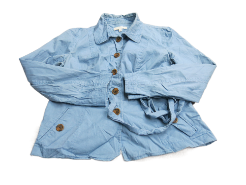 Talbots Womens Trench Coat Jacket Button Up Long Sleeve Pockets Blue Size 12