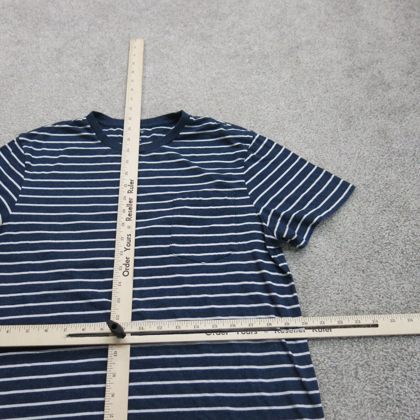 J. Crew Mens Crew Neck T Shirt Cap Sleeve Slim Washed Striped Blue White Large
