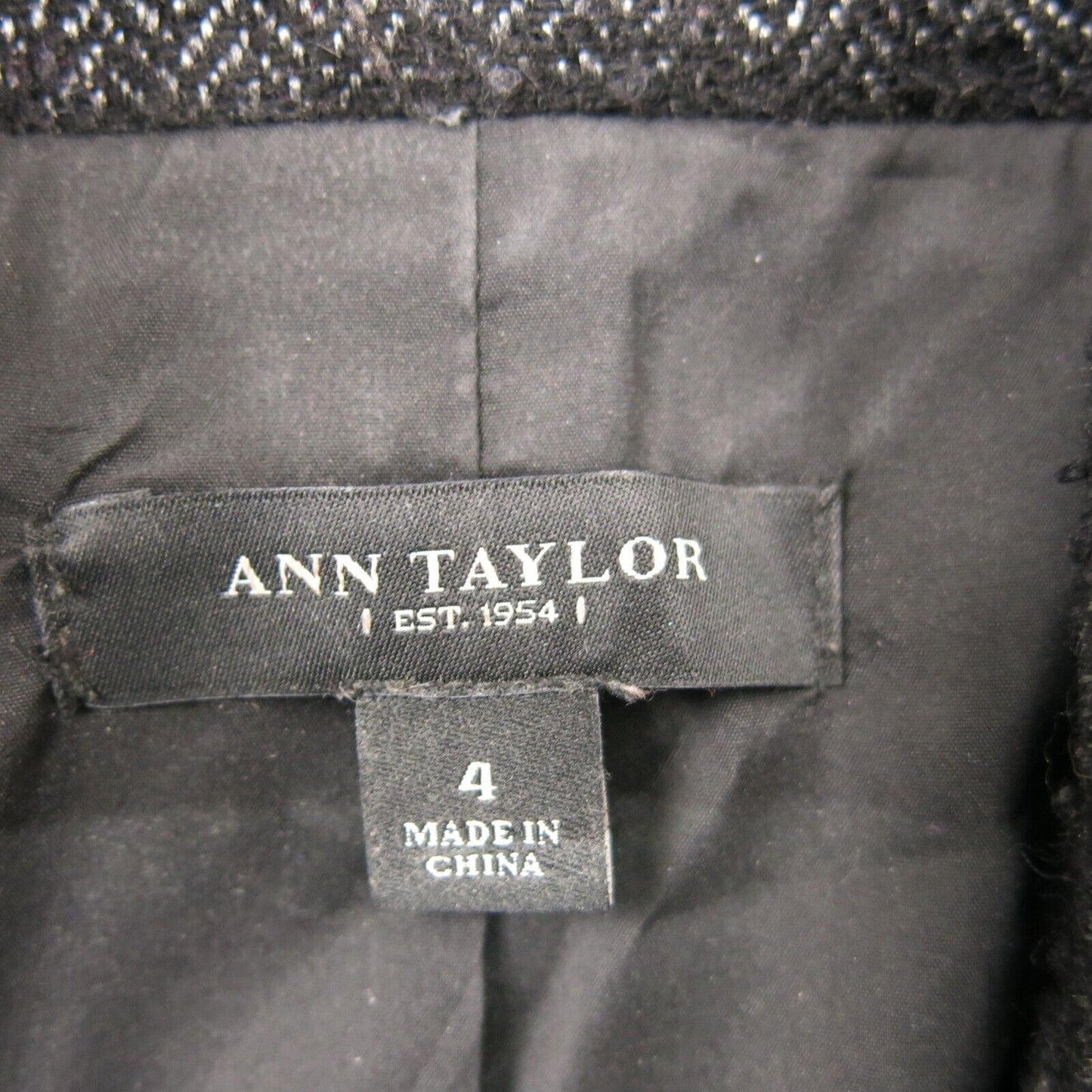 Ann Taylor Womens Blazer Coat Tweed Single Breasted Long Sleeves Black Size 4