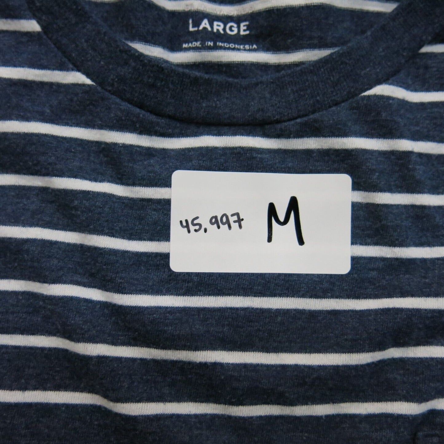 J. Crew Mens Crew Neck T Shirt Cap Sleeve Slim Washed Striped Blue White Large