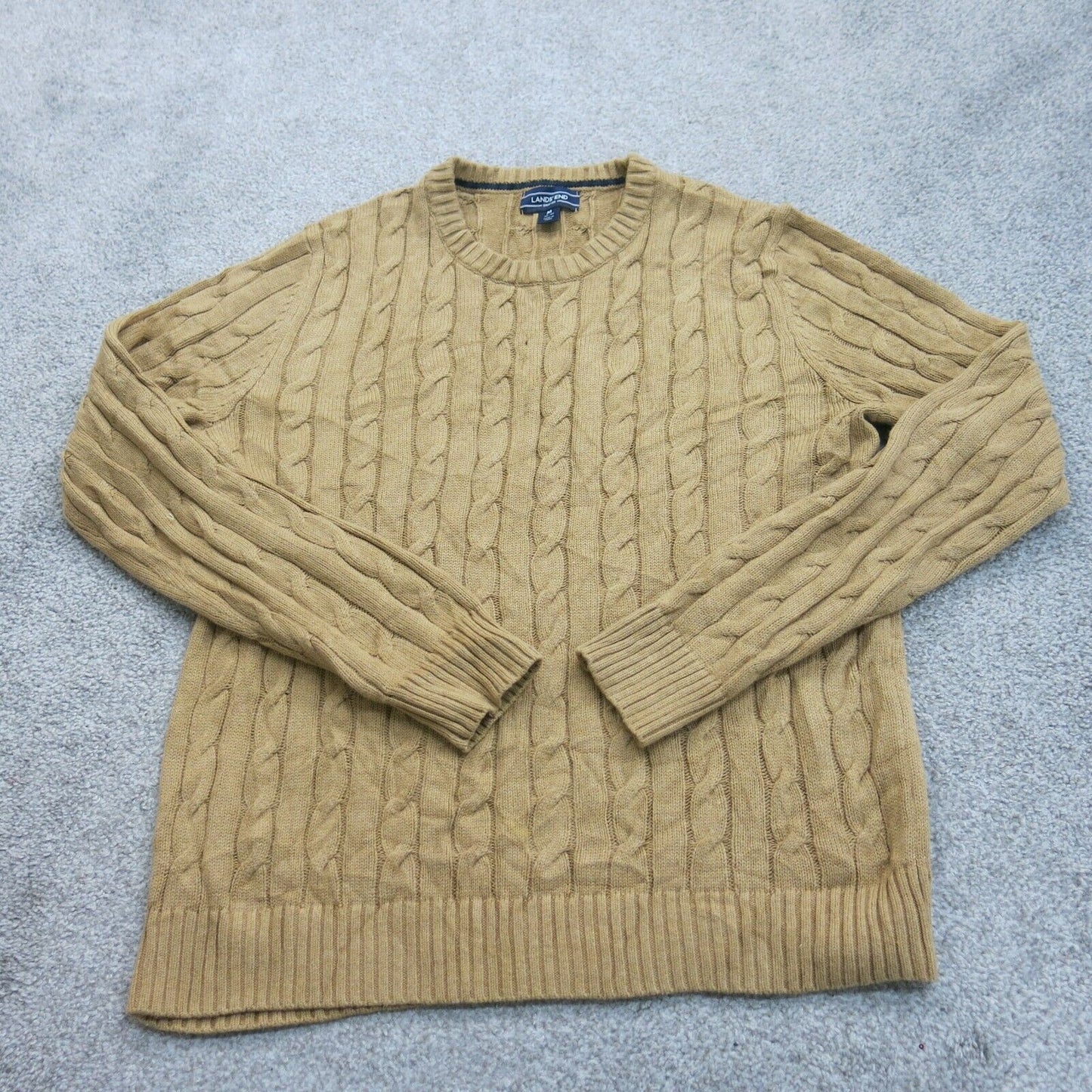 Lands End Womens Pullover Sweater Drifter Crew Neck Long Sleeves Tan Size Medium