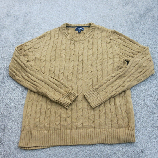 Lands End Womens Pullover Sweater Drifter Crew Neck Long Sleeves Tan Size Medium