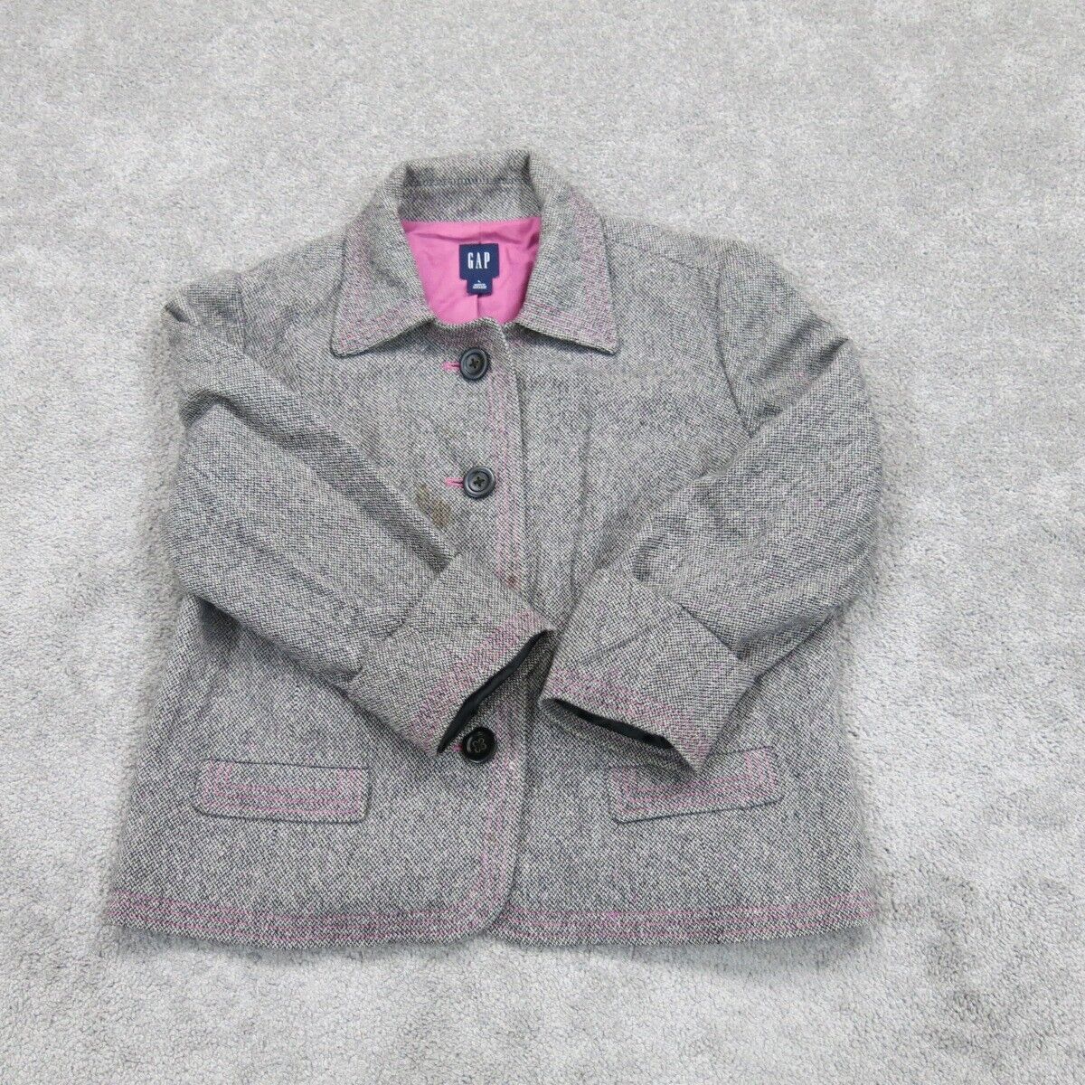 Gap Women Blazer Coat Single Breasted Buttons Long Sleeves Pockets Gray SZ Large