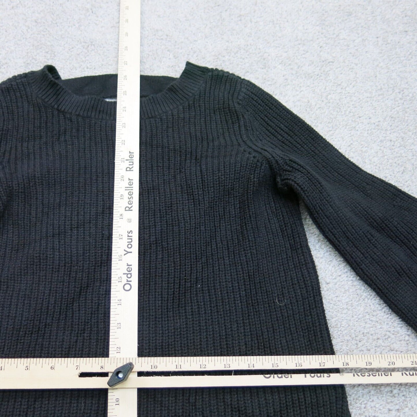 Loft Women Knitted Cardigan Sweater V Neck Balloon Sleeve Side Slit Black Size S