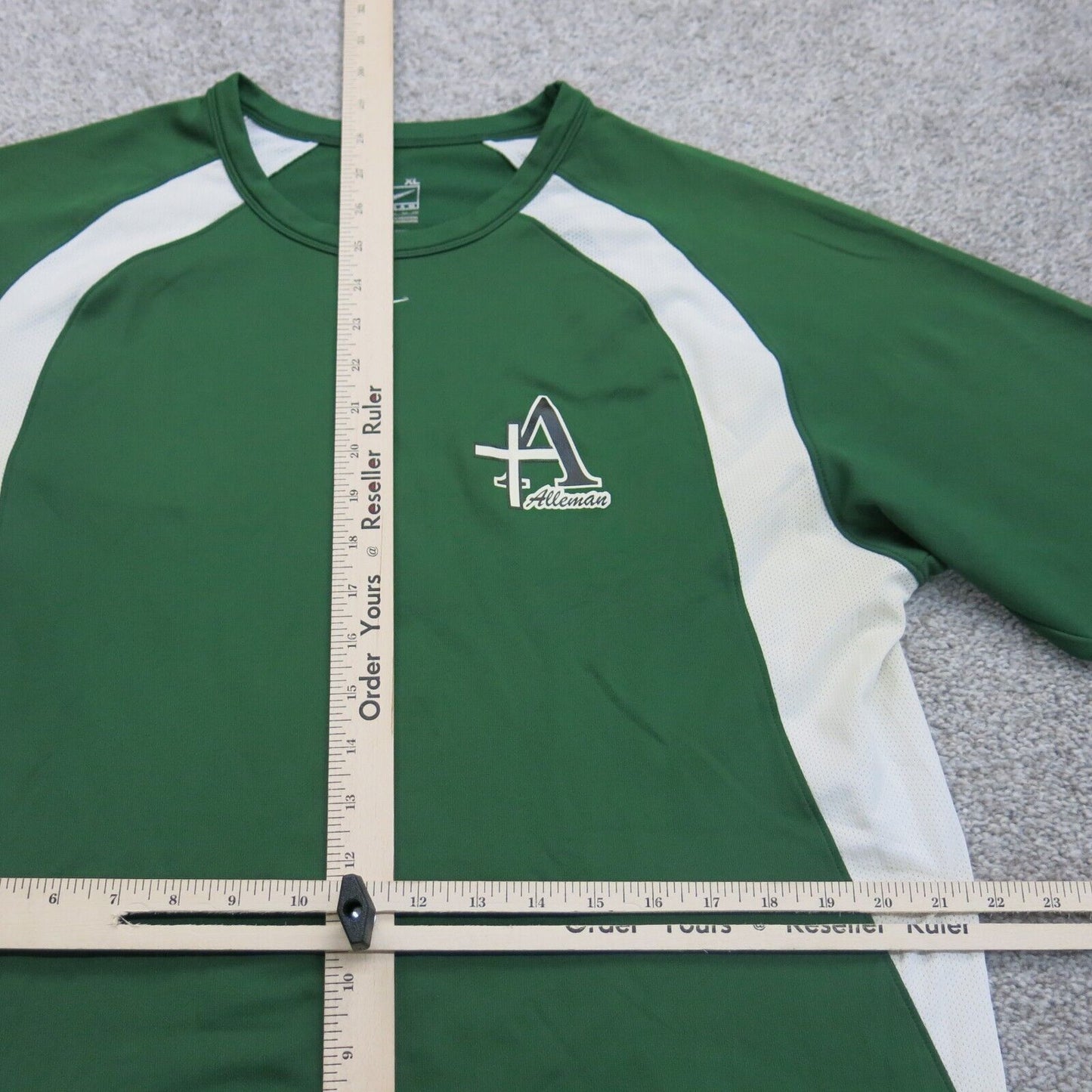 Nike Team Apparel Mens Sports T Shirt Crew Neck Alleman Logo Green Size XL
