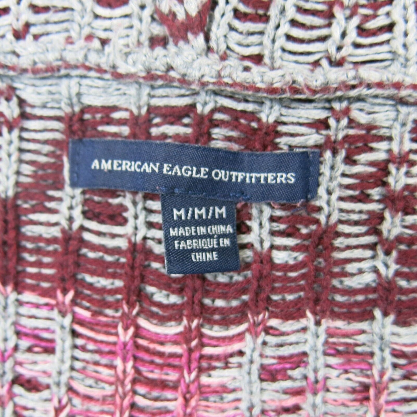 American Eagle Womens Hoodie Sweater Long Sleeves Geometric Gray Red Size Medium