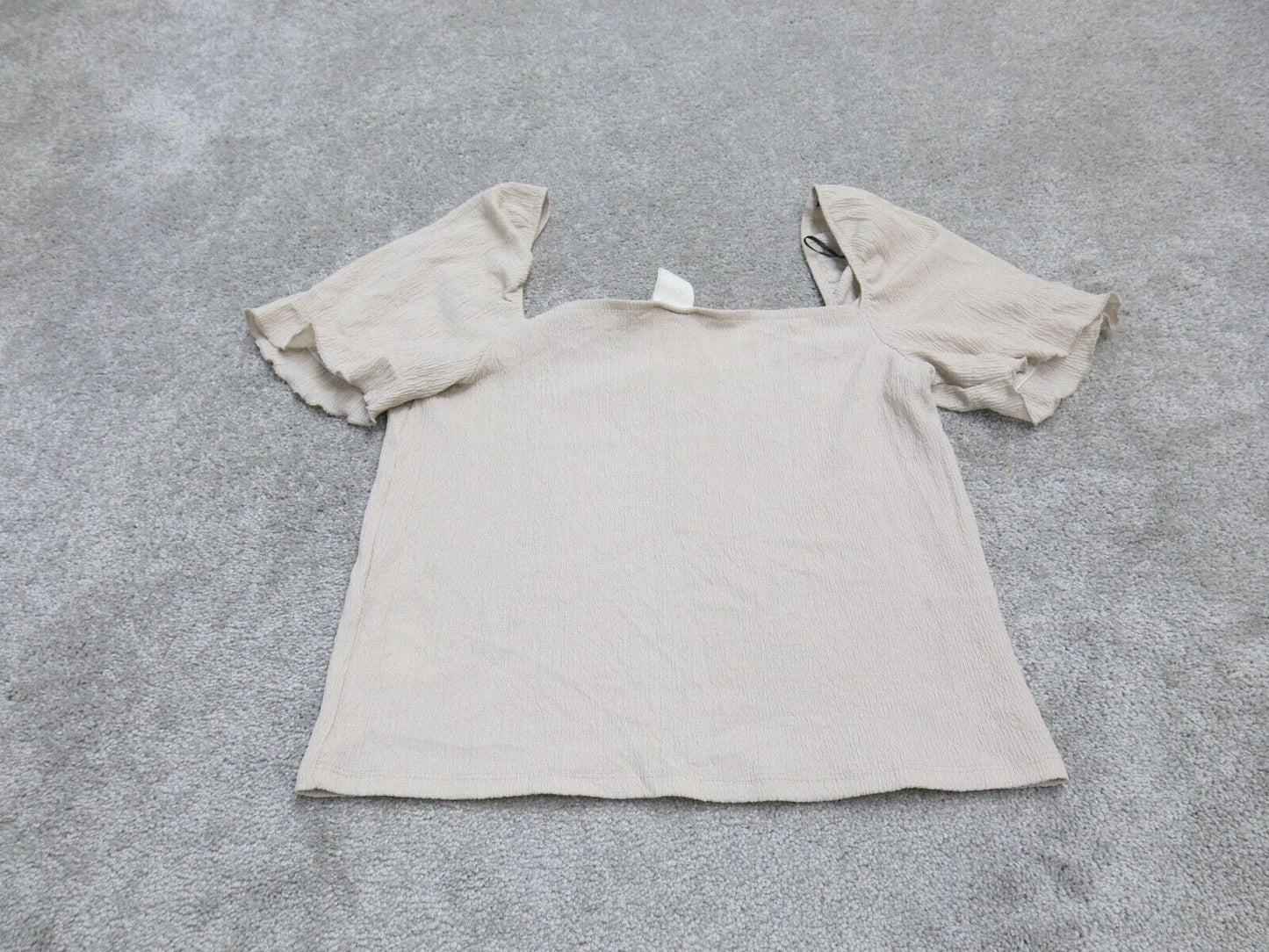 NWT H&M Womens Blouse Top Knitted Off Shoulder Short Sleeve Beige Size Large
