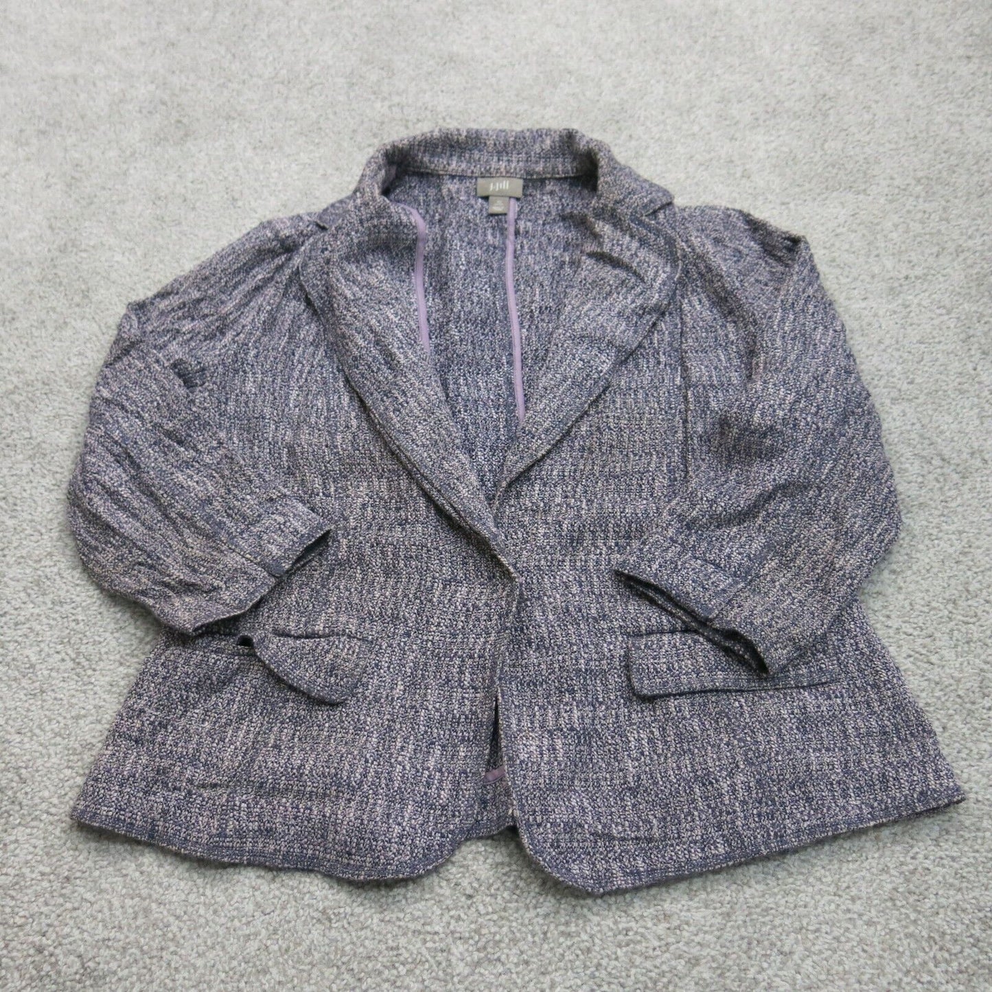 J. Jill Womens Tweed Blazer Coat Single Breasted Long Sleeve Gray Purple Size 10