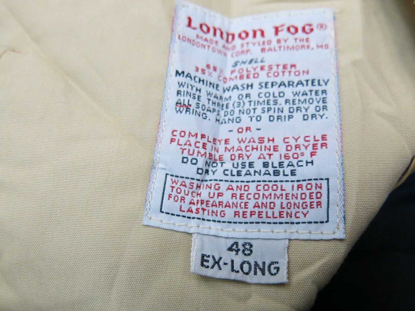 London Fog Mens Basic Jacket Full Zip Up Long Sleeves Beige Size 48 Extra Long