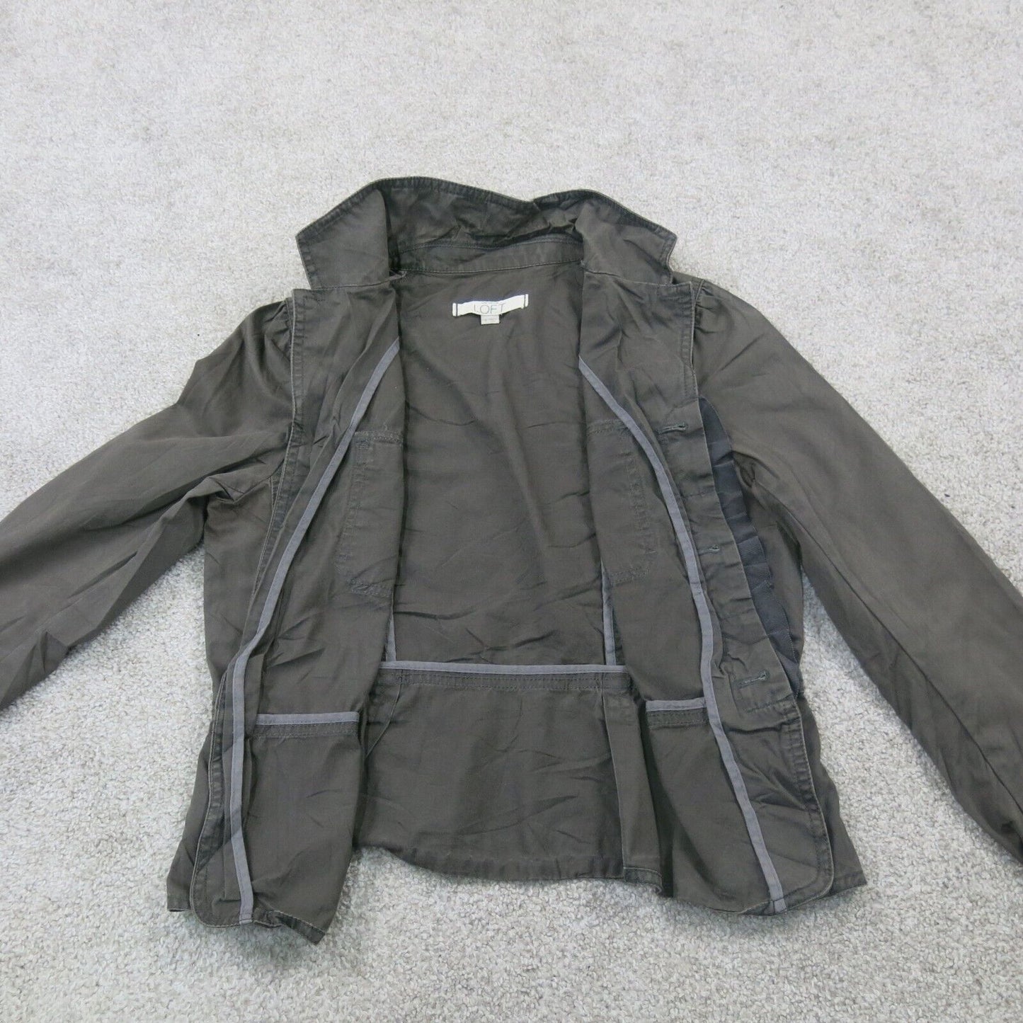 Loft ANN Taylor Womens Cargo Jacket Open Front Long Sleeves Dark Gray Size 8