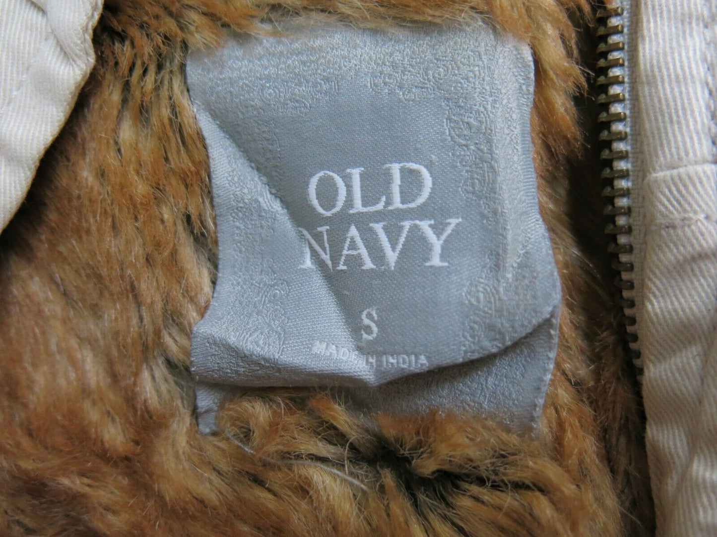 Old Navy Women Full Zip Up Parka Coat Hooded Jacket Long Sleeve Ivory Size Small