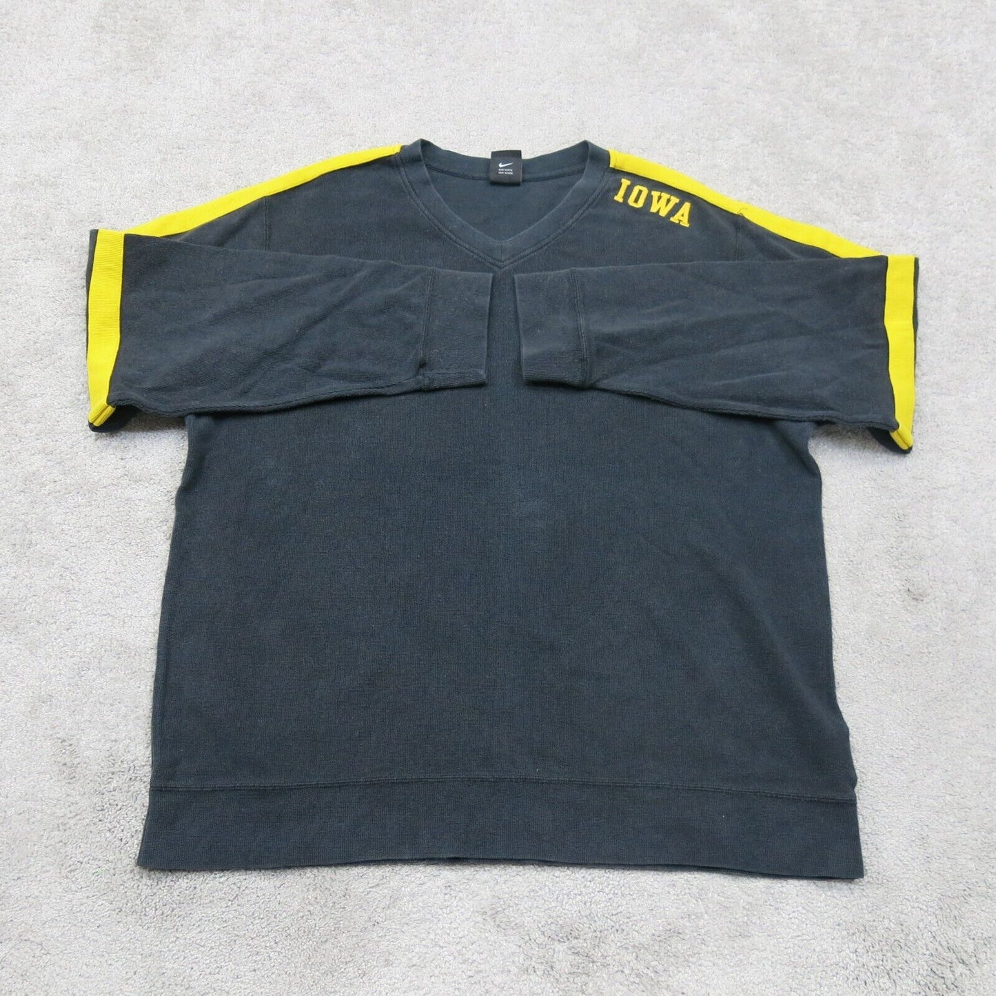 Nike Team Mens Sweatshirt V Neck 100% Cotton Long Sleeves Iowa Logo Black Large