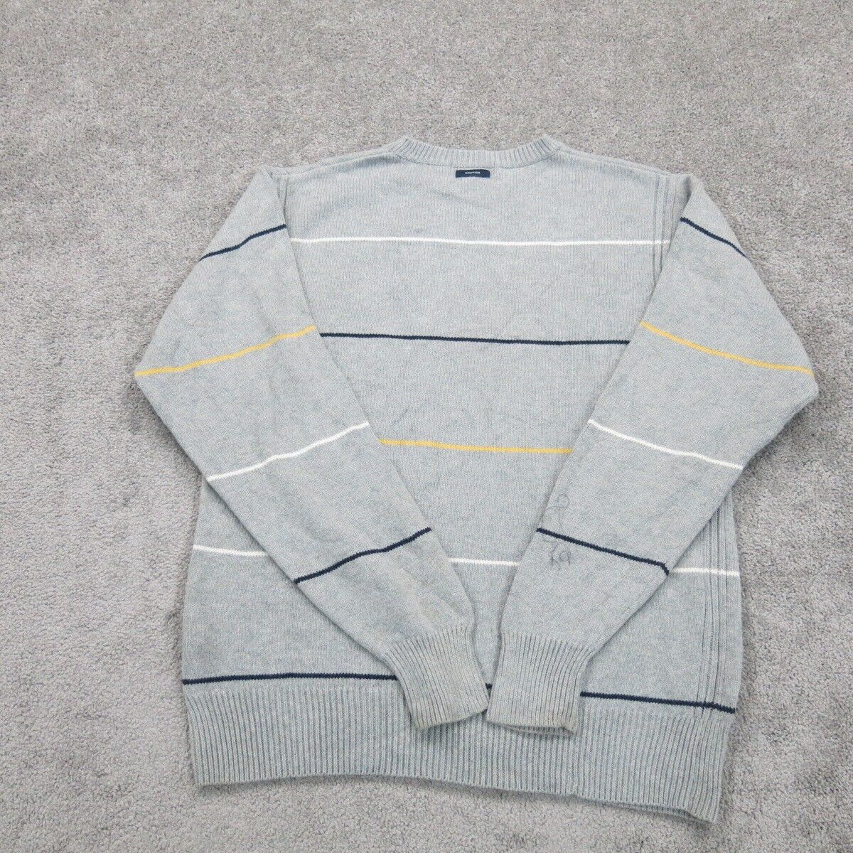 Nautica Mens Striped Pullover Sweater Long Sleeve 100% Cotton Gray Size Medium
